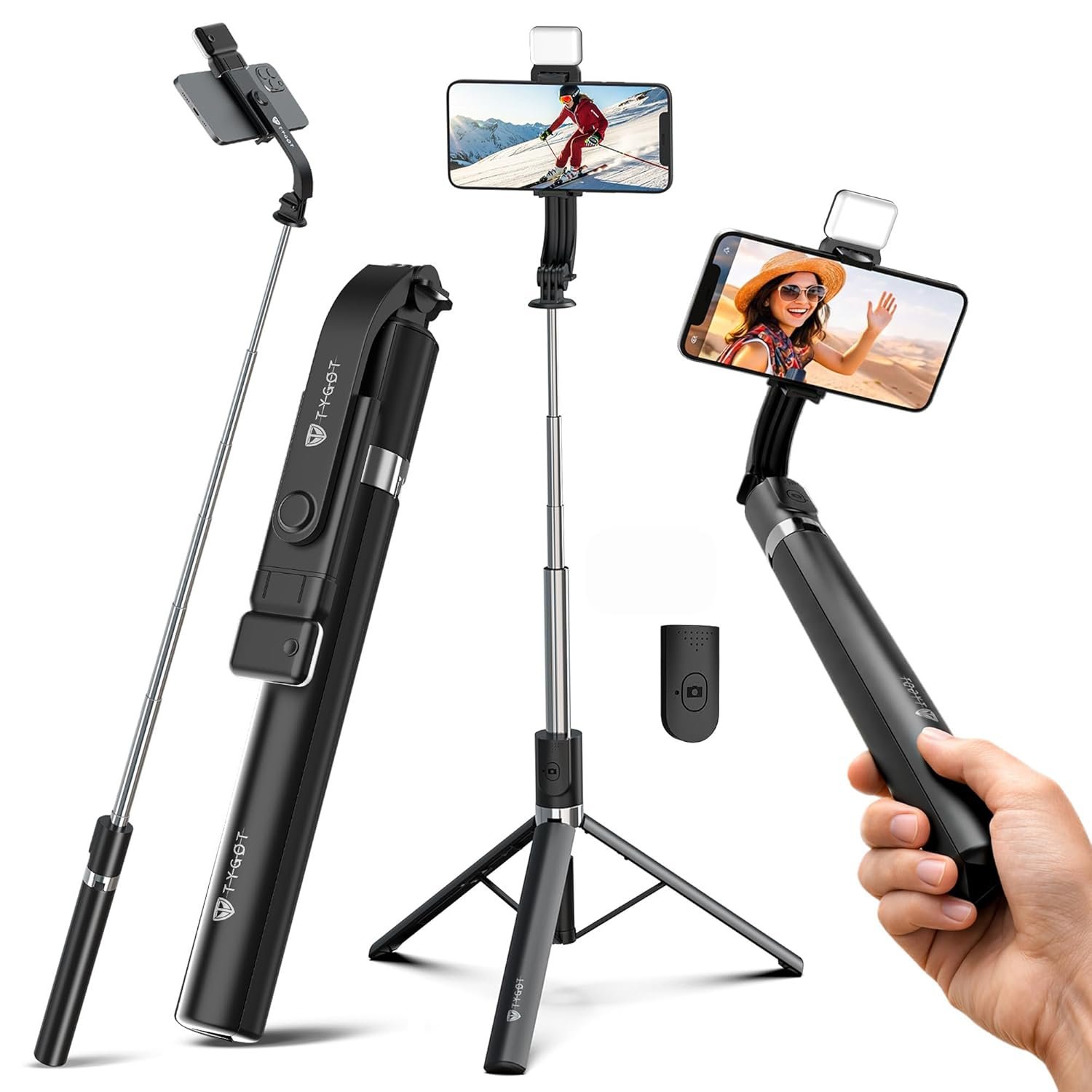 Tygot T9 Pro Bluetooth Selfie Stick 67 Inch(170 cm) Tripod with LED Light, Extendable Selfie Stick for Mobile Phone with Remote, Portable Tripod Stand for Travel, Vlogging & Photography - Image 2
